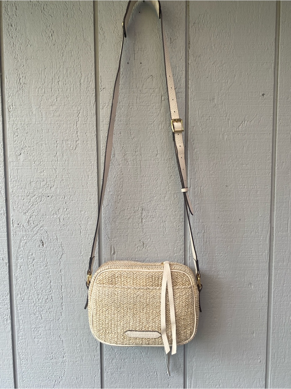 Aimee Kestenberg Cream Woven Crossbody Bag with Adjustable Strap